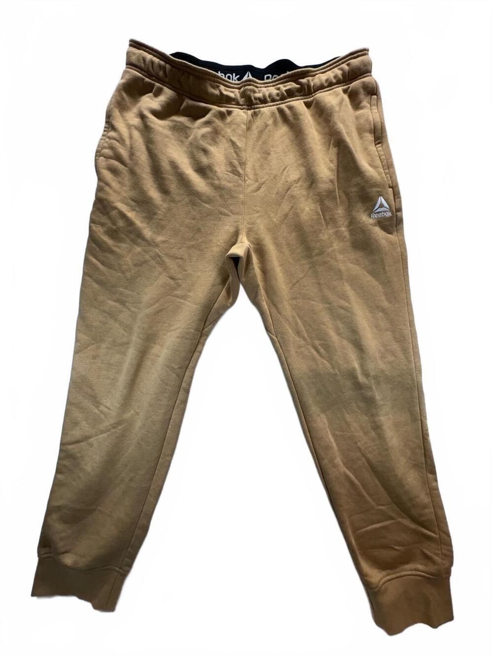 Reebok Mens XL Tan Fleece Jogger Sweatpants Logo Athletic Casual